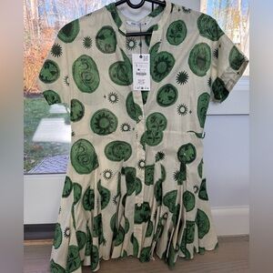 Zara NWT Cream and Green Patterned Dress